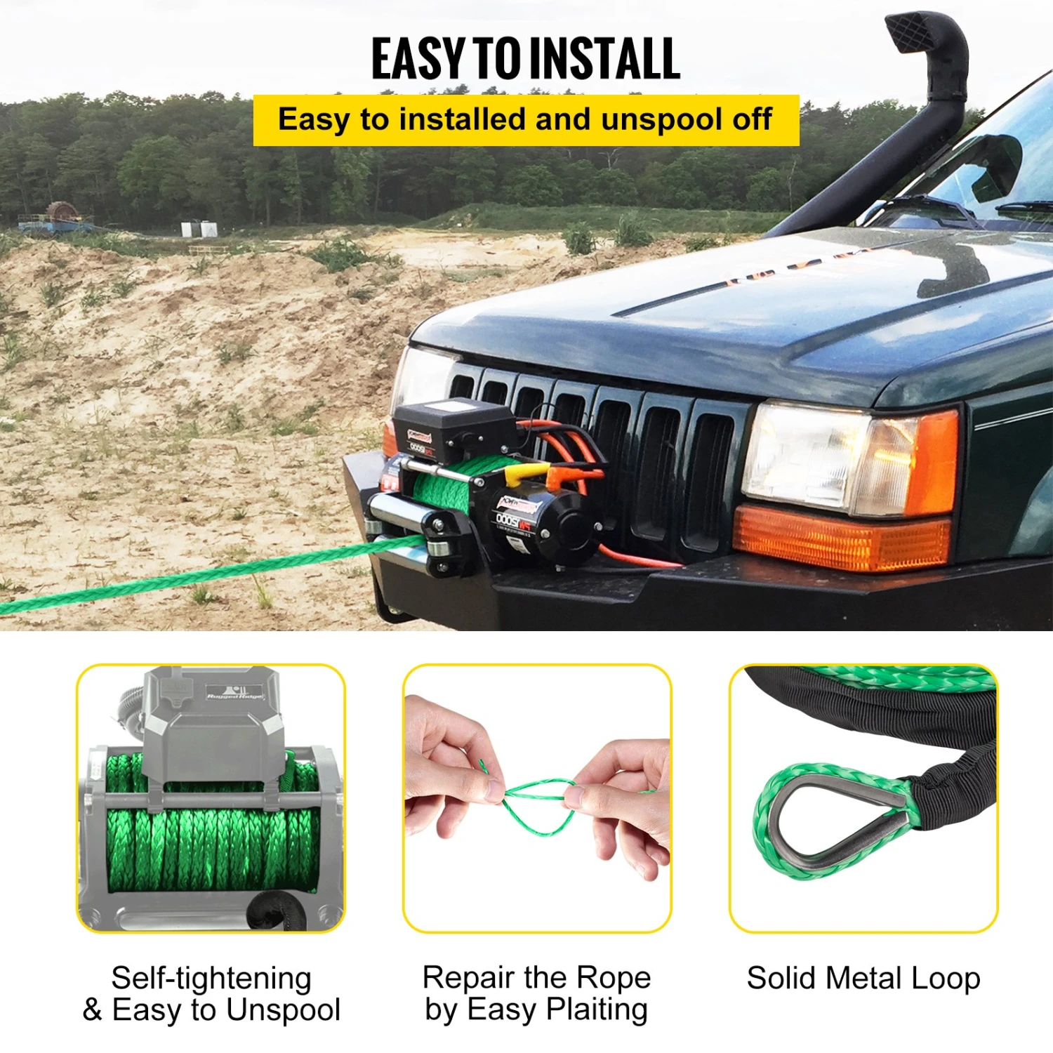 Grünes 5/16IN*100FT Synthetisches Windenseil, Seilwinde, Abschleppseil Für Auto Mit Hülle 8 Grünes 5/16IN*100FT Synthetisches Windenseil, Seilwinde, Abschleppseil Für Auto Mit Hülle – Bild 6
