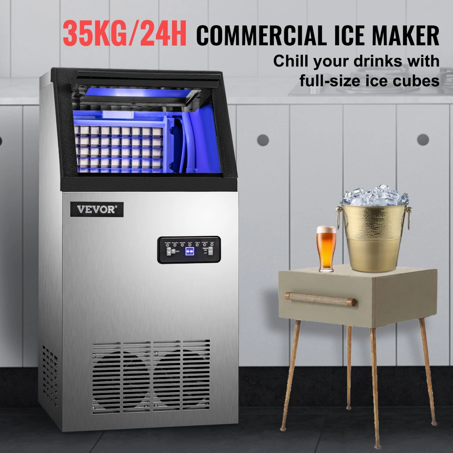 VEVOR Kommerzielle Eiswürfel Maschine, 35kg, Kommerzieller Eiswürfelbereiter, Multifunktional, Perfekt Für Café, Hotels, Bars, Bäckereien, Kaltgetränkeshops Und Andere Lebensmittelindustrien. 4 VEVOR Kommerzielle Eiswürfel Maschine, 35kg, Kommerzieller Eiswürfelbereiter, Multifunktional, Perfekt Für Café, Hotels, Bars, Bäckereien, Kaltgetränkeshops Und Andere Lebensmittelindustrien. – Bild 2