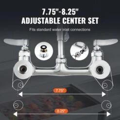 VEVOR Kommerzieller Wasserhahn Mit Vorspülbrause, 111 Cm Höhe, 203 Mm Mitte, 305 Mm Schwenkauslauf, Wandmontage Küchenspülenhahn, Messingkonstruktion Mit Ausziehbarer Brause, Für 1/2/3-Fach-Spüle -Geschäft Für Heimwerkzeuge de2FBGSYCXSLTBGS863RLV02Foriginal img v12Fpre rinse faucet f5