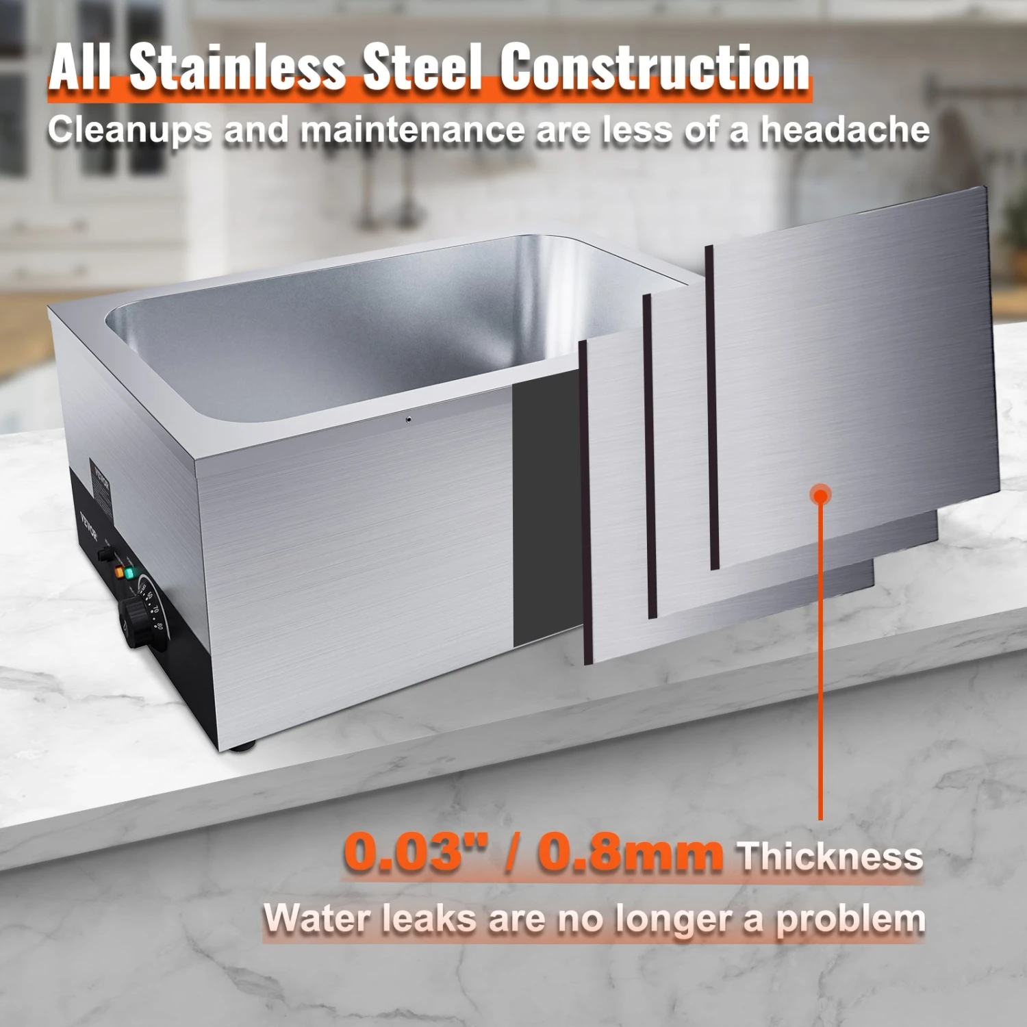 VEVOR Edelstahl Buffetwärmer Speisewärmer 1200 W, 1 X 26,4 L Buffetbehälter, 555 X 355 X 260 Mm Wärmebehälter, Inkl. Schöpfkellen Mit Langem Griff & Trockenbrennanzeige, Für Kantine, Café Usw. 8 VEVOR Edelstahl Buffetwärmer Speisewärmer 1200 W, 1 X 26,4 L Buffetbehälter, 555 X 355 X 260 Mm Wärmebehälter, Inkl. Schöpfkellen Mit Langem Griff & Trockenbrennanzeige, Für Kantine, Café Usw. – Bild 6