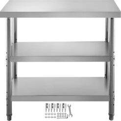 VEVOR Outdoor-Essenszubereitungstisch, 24 X 14 X 33 Zoll, Kommerzieller Edelstahltisch, 2 Verstellbare Grill-Zubereitungstische Unter Der Ablage, Robuster Küchenarbeitstisch, Für Garage, Zuhause, Lage