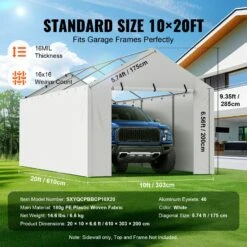 VEVOR Carport Garagenzelt 3 X 6 M, Zeltgarage, Wasserdicht Und UV-geschützt, Schuppen Auto, Einfache Installation Mit Spanngurten, Weiß (Oberteil Und Rahmen Nicht Im Lieferumfang Enthalten) -Geschäft Für Heimwerkzeuge de2FCKPB10X20FTB4WT93V02Foriginal img v12Fcarport replacement cover f3