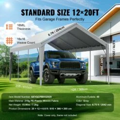 VEVOR Garagenzelt, 3,6 X 6 M, Garagendachzelt, Unterstandplane, Wasserdicht Und UV-geschützt, Einfache Installation Mit Spanngurten, Grau (nur Dachabdeckung, Rahmen Nicht Im Lieferumfang Enthalten) -Geschäft Für Heimwerkzeuge de2FCKPB12X20FTH7X9QGV02Foriginal img v12Fcarport replacement cover f3