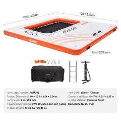 VEVOR Aufblasbares Schwimmdock 3,04x3,04m Aufblasbare Dockplattform Mit 1,21x2,13m Trampolinnetzpool Schwimmplattform Mit Tragbarer Tasche Und Abnehmbarer Leiter Zum Entspannen Am Pool -Geschäft Für Heimwerkzeuge de2FCQFT10X10FTB8PERIV02Foriginal img v12Finflatable floating dock f6