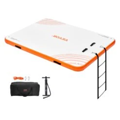 VEVOR Aufblasbares Schwimmdock, 3,04 X 2,43 M, Dockplattform, Rutschfeste Wasserschwimmdockmatte Mit Tragbarer Tragetasche Und Abnehmbarer Leiter, Schwimmende Plattform-Inselfloß Für Pool, Strand