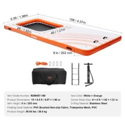 VEVOR Aufblasbares Schwimmdock 4,57x1,98m Dockplattform Mit 1,21x 1,82m Trampolinnetzpool Wassermatte Mit Schwimmender Plattform Und Tragbarer Tasche Und Abnehmbarer Leiter Zum Entspannen Am Pool -Geschäft Für Heimwerkzeuge de2FCQFT15X65BJHLFCW3V02Foriginal img v12Finflatable floating dock f6