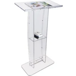 VEVOR Acryl-Podium, 47" Hoch, Klarer Acryl-Podiumsständer Mit Breiter Lesefläche Und Ablagefach, Bodenstehende, Klare Kanzeln Aus Acryl Für Kirche, Büro, Schule