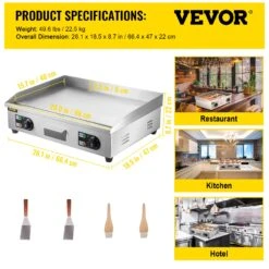 VEVOR Bratplatte Griddleplatte, 3200 W Elektro Grillplatte Griddleplatte 664 X 470 X 220 Mm Groß Gastro Griddleplatte, Griddleplatte Mit Ölpinsel Und Schaufel Elektro Grillplatte Edelstahl Gusseisen -Geschäft Für Heimwerkzeuge de2FDBLYCQP26220VPDE8V22Foriginal img v62Fcommercial griddles f6