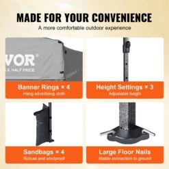 VEVOR Pavillon 304,8x304,8x320cm Gartenzelt 500D PU-Silber-Gewebe Faltpavillon Höhenverstellbar Inkl. Aufbewahrungstasche Partyzelt 6-8 Personen Pop Up Zelt Faltzelt Gartenpavillon Für Campingausflug -Geschäft Für Heimwerkzeuge de2FDCSYPSH1010FTAFO2V02Foriginal img v12Fpop up canopy tent f5