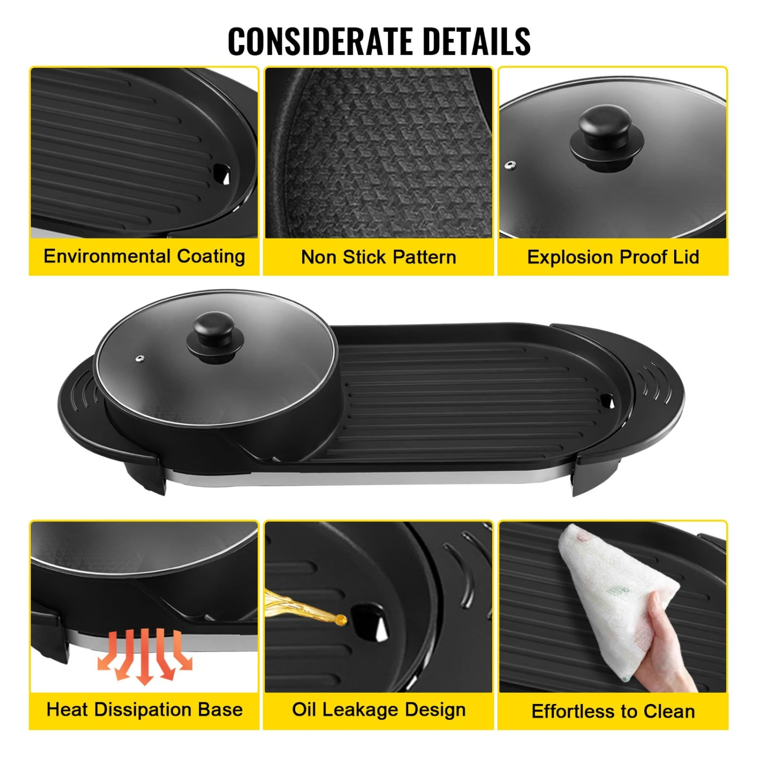 VEVOR 2 In 1 Elektrischer Hot Pot Grill 2200 W Multifunktionaler BBQ Hot Pot 67 X 28 X 17 Cm Multifunktionaler Teppanyaki Grill 5 Einstellbare 6 VEVOR 2 In 1 Elektrischer Hot Pot Grill 2200 W Multifunktionaler BBQ Hot Pot 67 X 28 X 17 Cm Multifunktionaler Teppanyaki Grill 5 Einstellbare – Bild 4