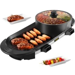 VEVOR 2 In 1 Elektrischer Hot Pot Grill 2200 W Multifunktionaler BBQ Hot Pot 67 X 28 X 17 Cm Multifunktionaler Teppanyaki Grill 5 Einstellbare