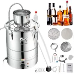 VEVOR Wasser Alkohol Destillierer 30 L Distillieranlage 1800 W Edelstahl Schnapsbrennen Destilliergerät Komplettes Set Enthalten, Ende Produkte Obstweinen, Whisky, Schnaps, Champagner, Wodka Usw.