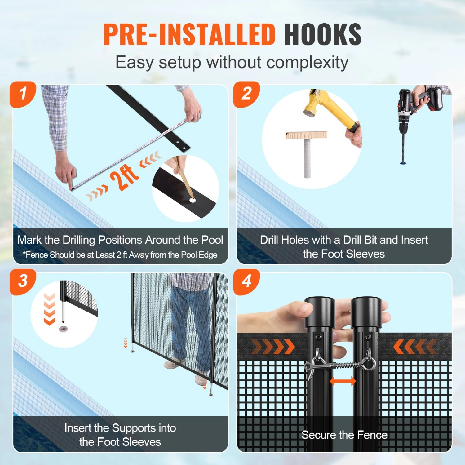 VEVOR Poolzaun, 1,21 X 21,95 M Abnehmbarer Kindersicherheits-Poolzaun, Einfache DIY-Installation, Schwimmbadzaun, 340 G Teslin-PVC-Poolzaunnetz, Schützt Kinder Und Haustiier 7 VEVOR Poolzaun, 1,21 X 21,95 M Abnehmbarer Kindersicherheits-Poolzaun, Einfache DIY-Installation, Schwimmbadzaun, 340 G Teslin-PVC-Poolzaunnetz, Schützt Kinder Und Haustiier – Bild 5