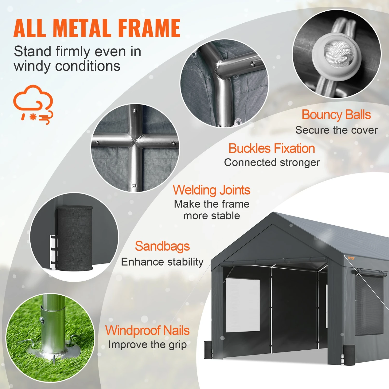 VEVOR Zeltgarage 3 X 6 X 2,8 M Garagenzelt Aus 180 G/m² Doppelseitig Beschichtetes PE Und Verzinktes Stahlrohr Lagerzelt Carport 38 Mm Säulendurchmesser Gerätezelt Für 2–3 Erwachsene Dunkelgrau 7 VEVOR Zeltgarage 3 X 6 X 2,8 M Garagenzelt Aus 180 G/m² Doppelseitig Beschichtetes PE Und Verzinktes Stahlrohr Lagerzelt Carport 38 Mm Säulendurchmesser Gerätezelt Für 2–3 Erwachsene Dunkelgrau – Bild 5