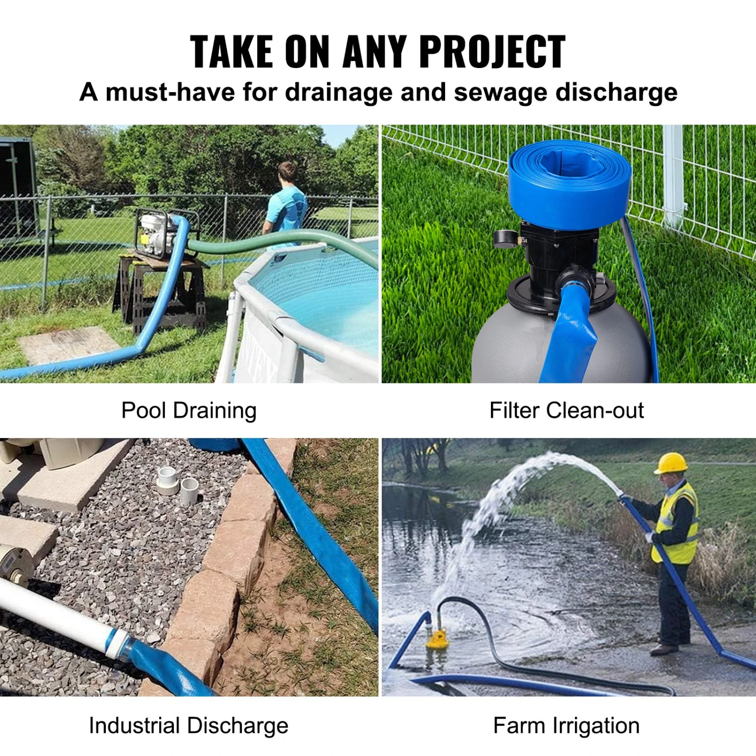 VEVOR Rückspülschlauch, PVC-Flachauslaufschlauch, 2 Zoll X 50 Fuß, Mit Klemmen, Blau 8 VEVOR Rückspülschlauch, PVC-Flachauslaufschlauch, 2 Zoll X 50 Fuß, Mit Klemmen, Blau – Bild 6