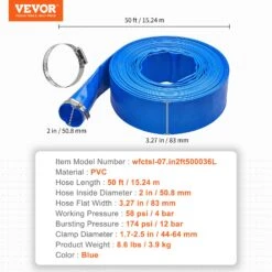 VEVOR Rückspülschlauch, PVC-Flachauslaufschlauch, 2 Zoll X 50 Fuß, Mit Klemmen, Blau 15 VEVOR Rückspülschlauch, PVC-Flachauslaufschlauch, 2 Zoll X 50 Fuß, Mit Klemmen, Blau -Geschäft Für Heimwerkzeuge de2FFCXRG250FTPVC21E7V02Foriginal img v12Fbackwash hose f6