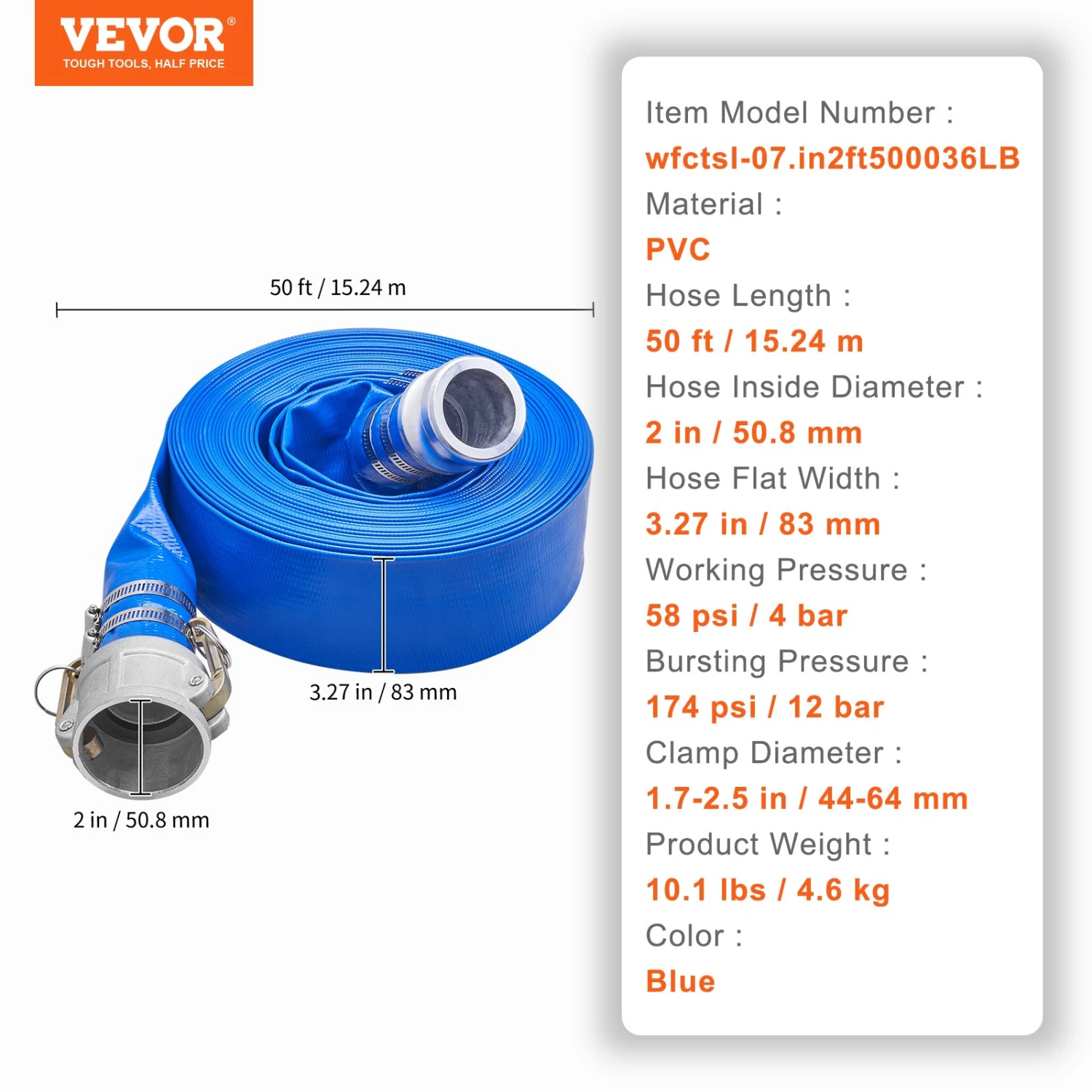 VEVOR Rückspülschlauch PVC-Ablaufschlauch 2 Zoll X 50 Fuß Mit Camlock C- Und E-Anschlüssen 9 VEVOR Rückspülschlauch PVC-Ablaufschlauch 2 Zoll X 50 Fuß Mit Camlock C- Und E-Anschlüssen – Bild 7