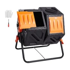 VEVOR Tumbling-Komposterbin Komposter Tumbler 140 L, Trommelkomposter Drehbar Doppelraum Tumbling Komposter 785 X 605 X 795 Mm, 40 Kg Belastbarer Garten Kompostbehälter Inkl. Handschuhe