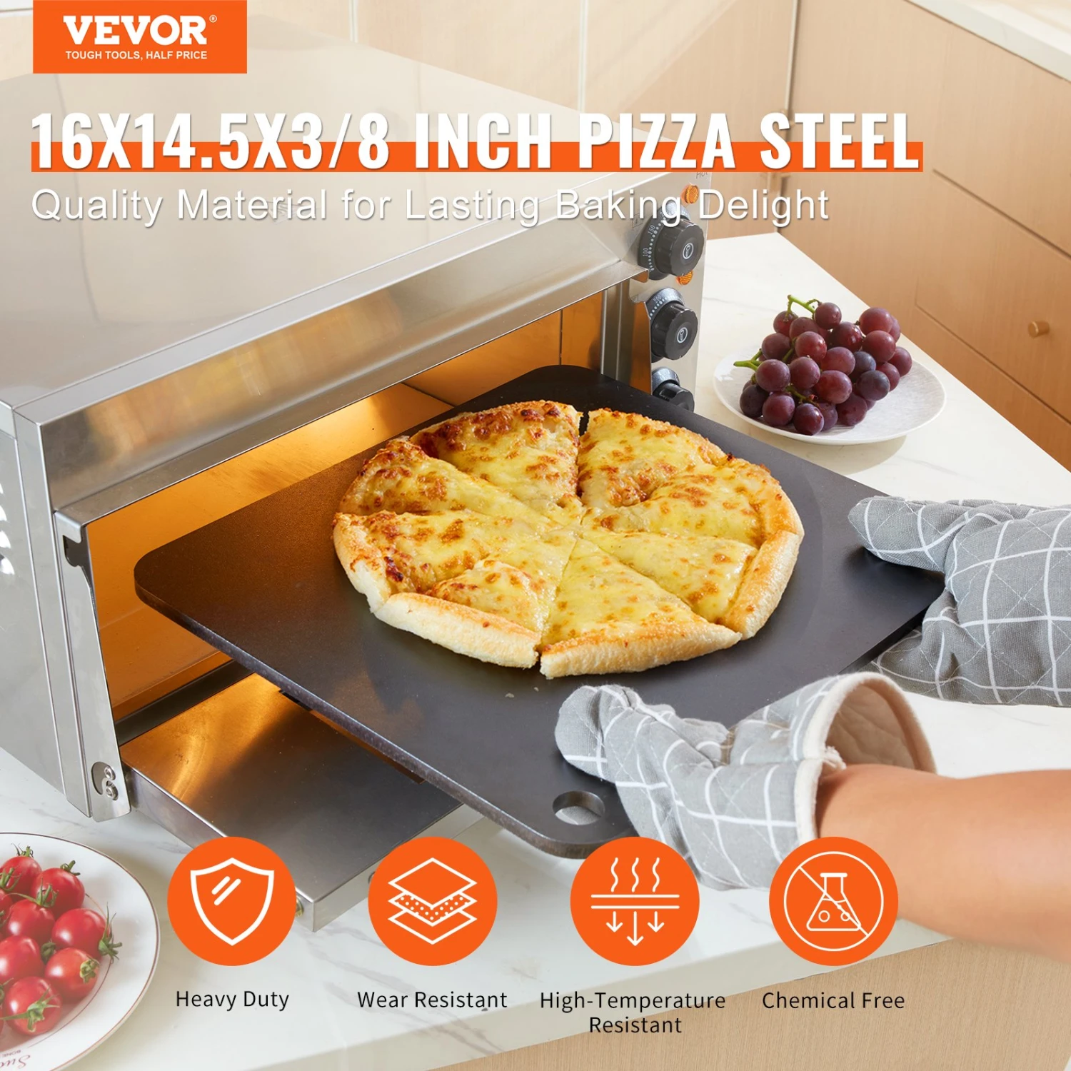 VEVOR Pizzastein Pizzastahl 406 X 368 X 10 Mm, Pizzastahlplatte Für Den Ofen, Vorgewürzter Pizza-Backstein Aus Q235-Kohlenstoffstahl Mit Höherer Leitfähigkeit Für Restaurants, Cafés, Straßenläden 4 VEVOR Pizzastein Pizzastahl 406 X 368 X 10 Mm, Pizzastahlplatte Für Den Ofen, Vorgewürzter Pizza-Backstein Aus Q235-Kohlenstoffstahl Mit Höherer Leitfähigkeit Für Restaurants, Cafés, Straßenläden – Bild 2
