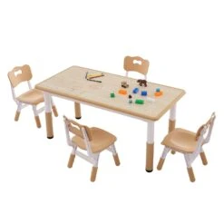 VEVOR Kindersitzgruppe Kindertisch, 4 Kinderstühle 1 Tisch Kindersitzgruppe Aus PP, Kindertisch-Set Einstellbar 48,2-57,2 Cm / 27-31 Cm Für Kinder, Mädchen, Spielzimmer Stabiles Kindermöbelset