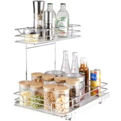 VEVOR Ausziehbares Spülschrankregal Küchenschrank Gewürzregal Doppelkorb, 124 X 399 X 63 Mm + 292 X 419 X 63 Mm Waschbecken Regal Herausziehbarer Schrank Organizer Unterschrankregal Spülschrank