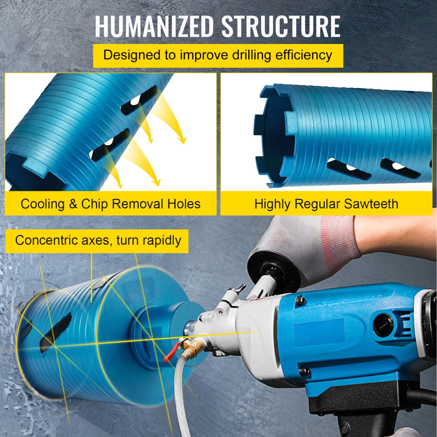 VEVOR Trocken-Kernbohrer, 4,25 Zoll / 108 Mm Durchmesser, 5/8 Zoll-11 Schaftdorn Mit Führungsbohrer Und 4,5 Zoll Klinge, 9,5 Zoll / 241,3 Mm Tiefes Diamantbohrwerkzeug, Lochsägen-Bits 7 VEVOR Trocken-Kernbohrer, 4,25 Zoll / 108 Mm Durchmesser, 5/8 Zoll-11 Schaftdorn Mit Führungsbohrer Und 4,5 Zoll Klinge, 9,5 Zoll / 241,3 Mm Tiefes Diamantbohrwerkzeug, Lochsägen-Bits – Bild 5