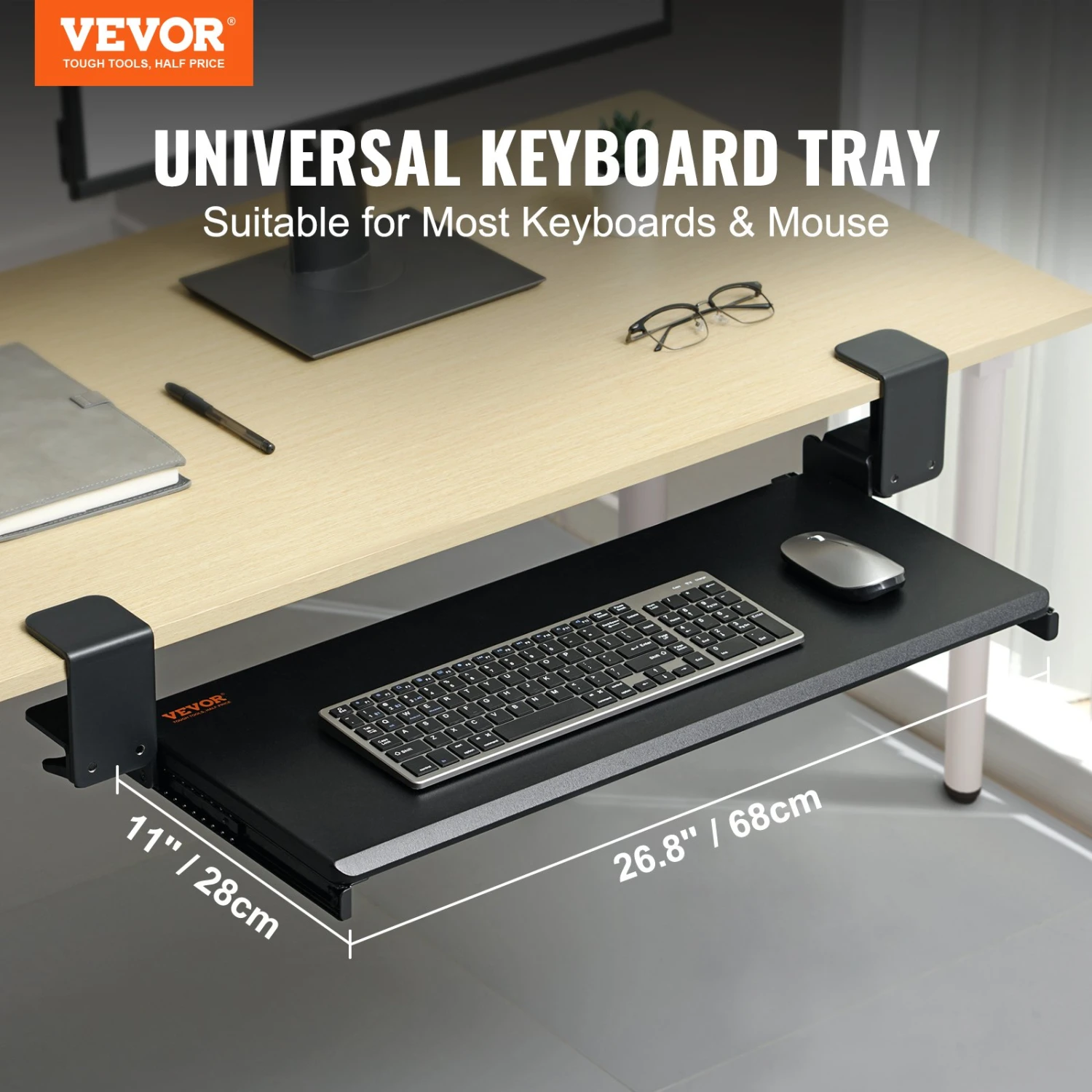 VEVOR Klemmbare Tastaturablage Unter Dem Schreibtisch, Tastaturauszug Zum Herausziehen Mit Stabiler C-Klemmhalterung, Große 680 X 280 Mm Ausziehbare Computer-Schublade Zum Tippen Zu Hause 4 VEVOR Klemmbare Tastaturablage Unter Dem Schreibtisch, Tastaturauszug Zum Herausziehen Mit Stabiler C-Klemmhalterung, Große 680 X 280 Mm Ausziehbare Computer-Schublade Zum Tippen Zu Hause – Bild 2