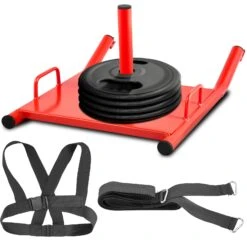 VEVOR Fitness-Schlitten, 3,5 Kg Fitness-Schlitten 54,9 X 43,2 X 25,4 Cm Fitness-Schlitten, Fitness-Schlitten 226,8 Kg Maximale Belastbarkeit, Inklusive 10" Strapazierfähigem Schultergurt