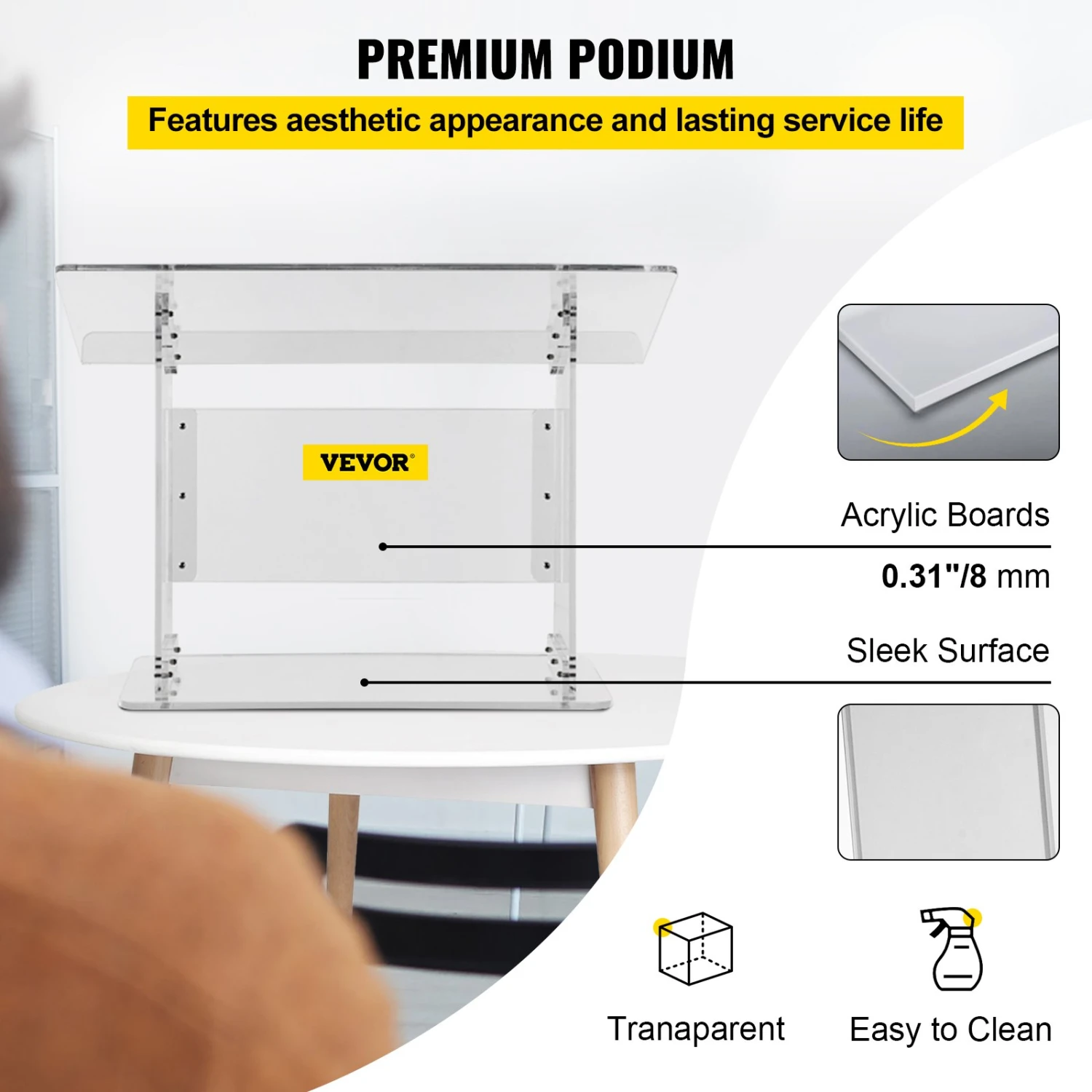 VEVOR Acryl Podium Tischgröße(LxB)68,58x34,8cm Rednerpult 49,53 Cm Höhe Moderne Acryl Kirche Stil Podium Mit Schraubensatz Ideal Für Kirchen, Schulen Pressekonferenzen Hörsälen Abendgesellschaften 5 VEVOR Acryl Podium Tischgröße(LxB)68,58x34,8cm Rednerpult 49,53 Cm Höhe Moderne Acryl Kirche Stil Podium Mit Schraubensatz Ideal Für Kirchen, Schulen Pressekonferenzen Hörsälen Abendgesellschaften – Bild 3
