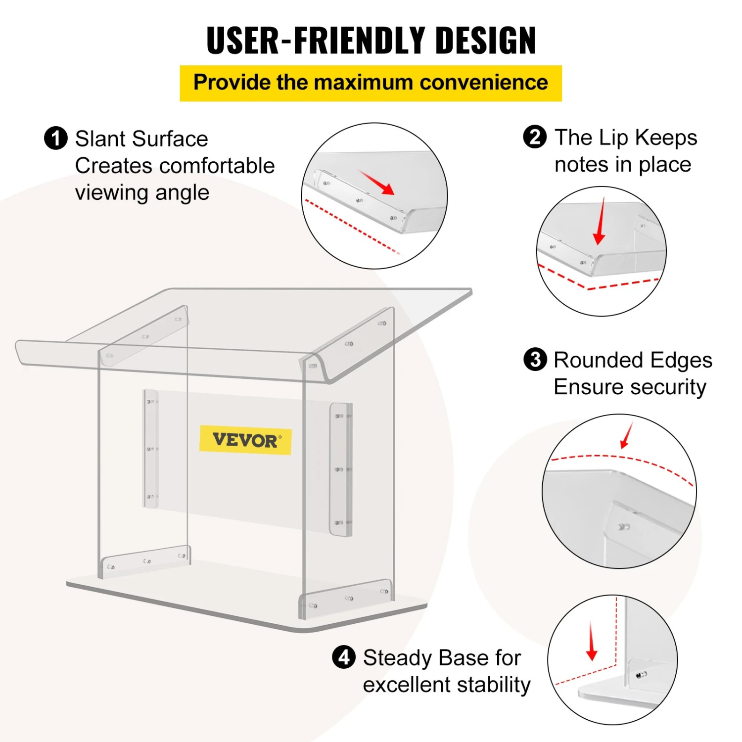 VEVOR Acryl Podium Tischgröße(LxB)68,58x34,8cm Rednerpult 49,53 Cm Höhe Moderne Acryl Kirche Stil Podium Mit Schraubensatz Ideal Für Kirchen, Schulen Pressekonferenzen Hörsälen Abendgesellschaften 6 VEVOR Acryl Podium Tischgröße(LxB)68,58x34,8cm Rednerpult 49,53 Cm Höhe Moderne Acryl Kirche Stil Podium Mit Schraubensatz Ideal Für Kirchen, Schulen Pressekonferenzen Hörsälen Abendgesellschaften – Bild 4