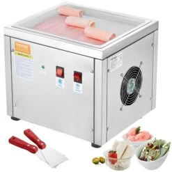 VEVOR Maschine Für Frittierte Eisrollen, 28 X 24 X 2 Cm Pfanne Zum Frittieren Von Eis, Eismaschine Mit Kompressor Und 2 Schabern, Zur Herstellung Von Eis, Gefrorenem Joghurt Und Eisrollen