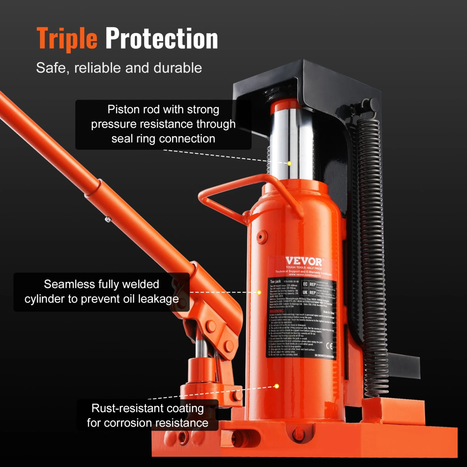 VEVOR Hydraulischer Wagenheber, 10 T Auf Der Spitze, 20 T An Der Spitze, 30-190 Mm Zehenhöhe, 32-48 Cm Obere Höhe, Lufthydraulischer Klauenwagenheber Für Maschinen, Industrie 7 VEVOR Hydraulischer Wagenheber, 10 T Auf Der Spitze, 20 T An Der Spitze, 30-190 Mm Zehenhöhe, 32-48 Cm Obere Höhe, Lufthydraulischer Klauenwagenheber Für Maschinen, Industrie – Bild 5