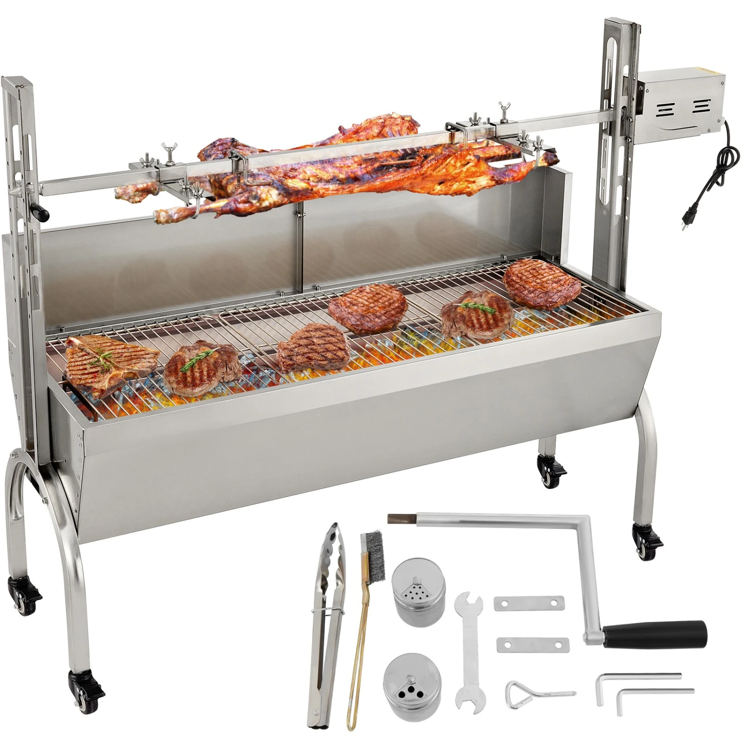 VEVOR Rotisserie-Grill, Edelstahl, Schweinelamm, Haubenbräter, 127 Cm, Elektrischer Holzkohlespieß, Mit 40-W-Motor Und Höhenverstellbaren, Feststellbaren Rollen, Für Outdoor, Camping, Party, Grill 3 VEVOR Rotisserie-Grill, Edelstahl, Schweinelamm, Haubenbräter, 127 Cm, Elektrischer Holzkohlespieß, Mit 40-W-Motor Und Höhenverstellbaren, Feststellbaren Rollen, Für Outdoor, Camping, Party, Grill