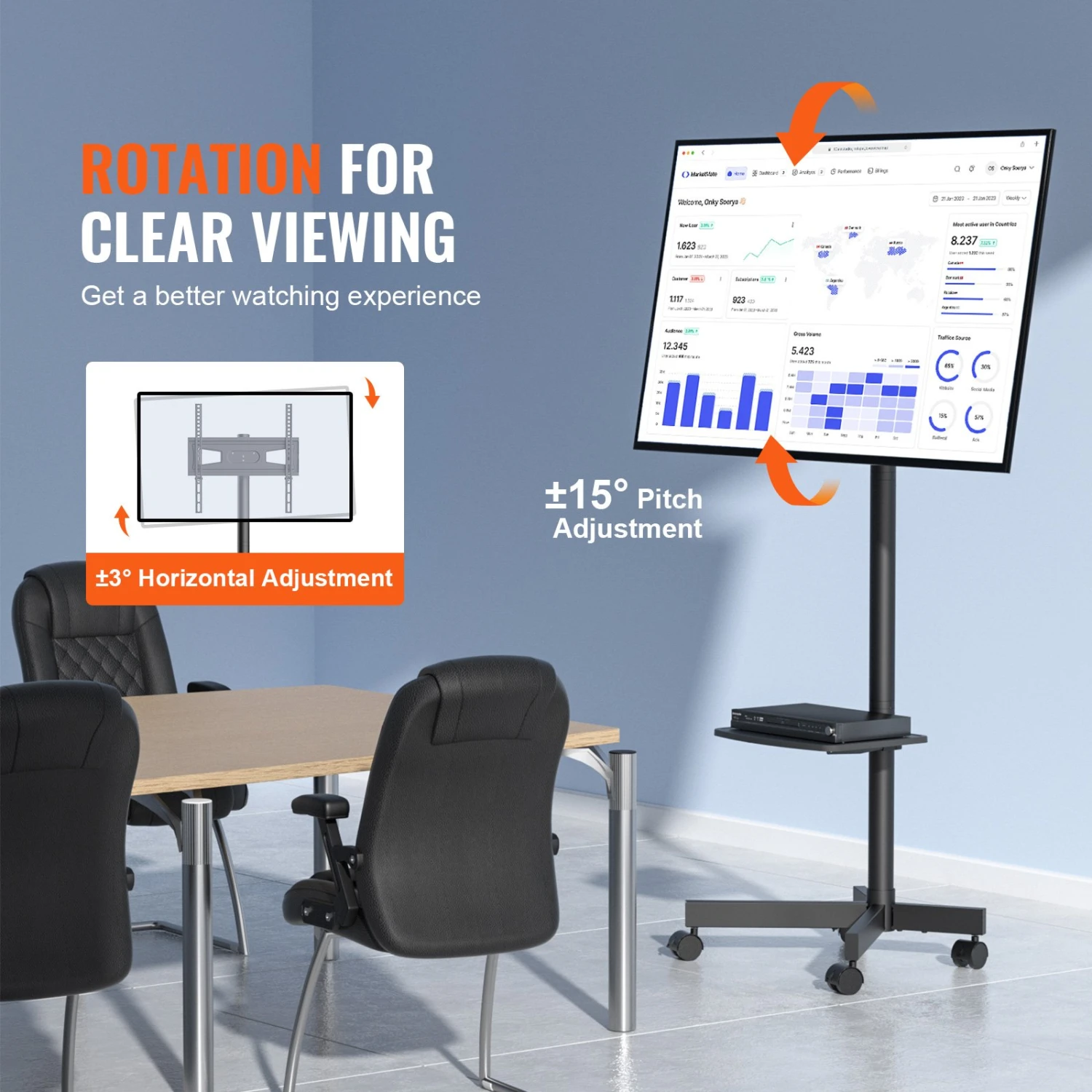 VEVOR TV Ständer Mit Rollen Universal 1430–1538 Mm Höhenverstellbar, 100 X 100 Mm / 400 X 400 Mm, 39,9 Kg Belastbarer Bodenständer Standfuß Passend Für 58,42-152,4 Cm Fernsehen, TV-Halterung 5 VEVOR TV Ständer Mit Rollen Universal 1430–1538 Mm Höhenverstellbar, 100 X 100 Mm / 400 X 400 Mm, 39,9 Kg Belastbarer Bodenständer Standfuß Passend Für 58,42-152,4 Cm Fernsehen, TV-Halterung – Bild 3