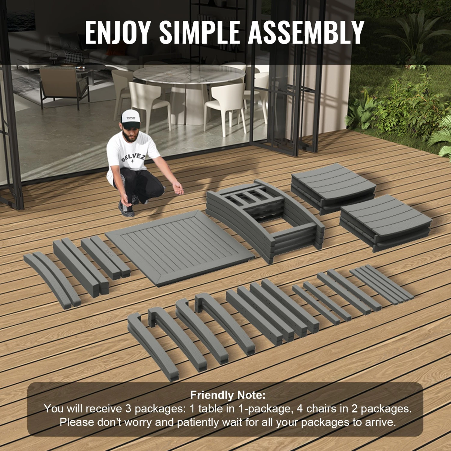 VEVOR 5-teiliges Gartenmöbel Set Balkonmöbel Set 1 Tisch + 4 Stühle, 150 Kg / 150 Kg Sitzgruppe Garnitur Wetterfest Sonnenfest, Essgruppe Garten Terrassenmöbel-Set Modern Balkon Möbel Hellgrau 8 VEVOR 5-teiliges Gartenmöbel Set Balkonmöbel Set 1 Tisch + 4 Stühle, 150 Kg / 150 Kg Sitzgruppe Garnitur Wetterfest Sonnenfest, Essgruppe Garten Terrassenmöbel-Set Modern Balkon Möbel Hellgrau – Bild 6