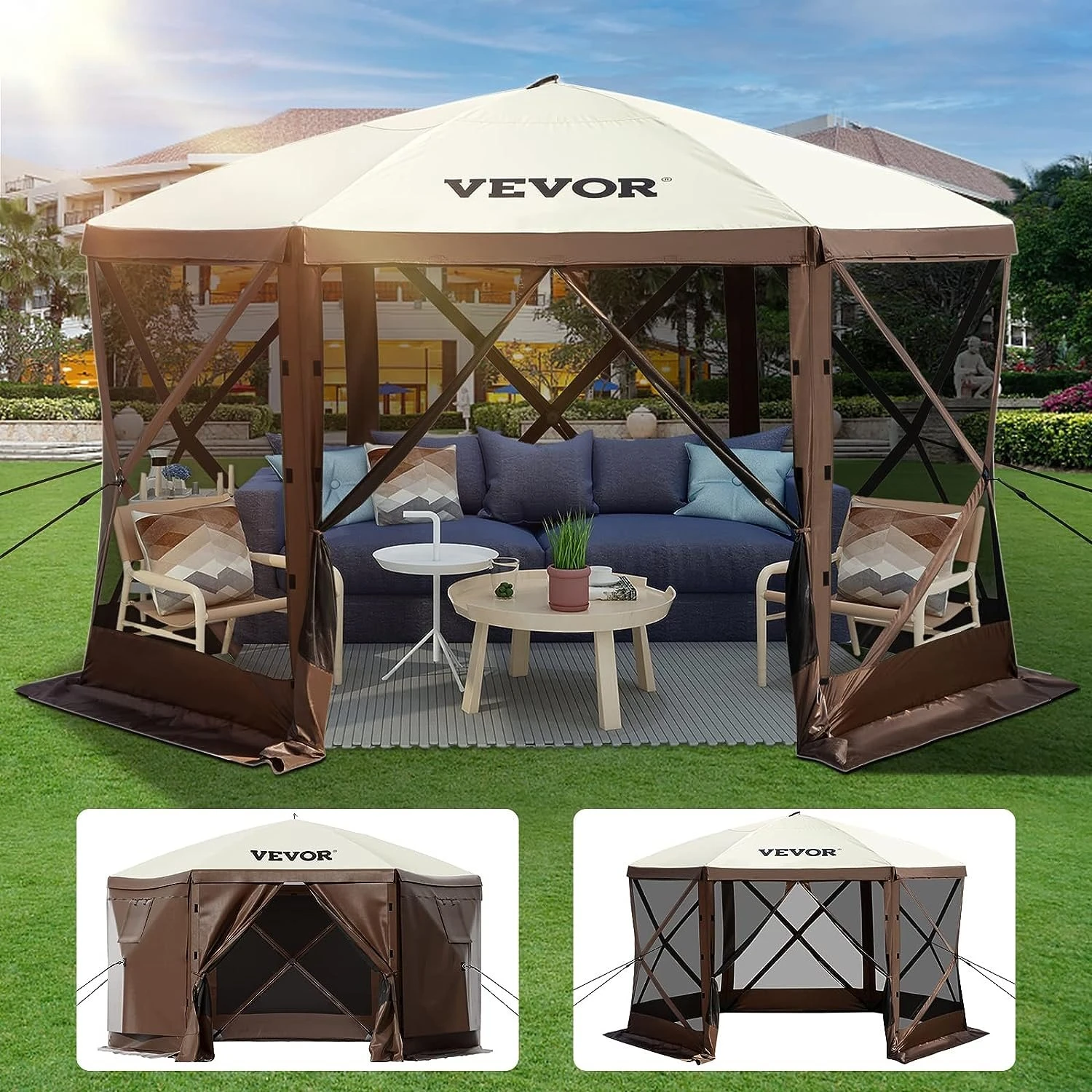 VEVOR Pavillon-Zelt, 3,6 X 3,6 M, 6-seitiges Pop-up-Camping-Überdachungszelt Mit Netzfenstern, Tragbarer Tragetasche, Erdnägeln, Großen Schattenzelten Für Camping Im Freien, Rasen Und Hinterhof 3 VEVOR Pavillon-Zelt, 3,6 X 3,6 M, 6-seitiges Pop-up-Camping-Überdachungszelt Mit Netzfenstern, Tragbarer Tragetasche, Erdnägeln, Großen Schattenzelten Für Camping Im Freien, Rasen Und Hinterhof