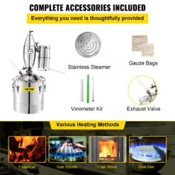 VEVOR Alkohol-Edelstahl-Brennerei 20L Schnapsbrenner Destille Edelstahl Alkohol-Destillierkolben Schwarzbrennerei Destillation -Geschäft Für Heimwerkzeuge de2FNGZLQ20L000000001V22Foriginal img v72Fmoonshine still f5