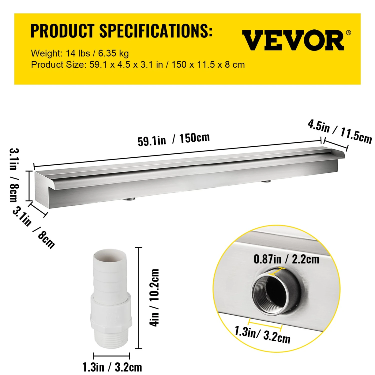 VEVOR Schwalldusche Pool Wasserfall Poolfontäne 59,1x4,5x3,1 Poolbrunnen 1,3 Wasserfontäne 0,87 Dekoration Gartenteich 9 VEVOR Schwalldusche Pool Wasserfall Poolfontäne 59,1x4,5x3,1 Poolbrunnen 1,3 Wasserfontäne 0,87 Dekoration Gartenteich – Bild 7