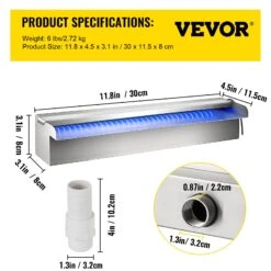 VEVOR Schwimmbad-Wasserfall-Überlaufrinne 30 X 11,5 X 8 Cm, Edelstahl-Schwimmbad-Wasserfallbrunnen Mit Buntem LED-Streifen Schlauchanschluss Fernbedienung Korrosionsbeständig Für Teich Pool -Geschäft Für Heimwerkzeuge de2FPQSBJPJSWLED30001V22Foriginal img v12Fwaterfall blade f6
