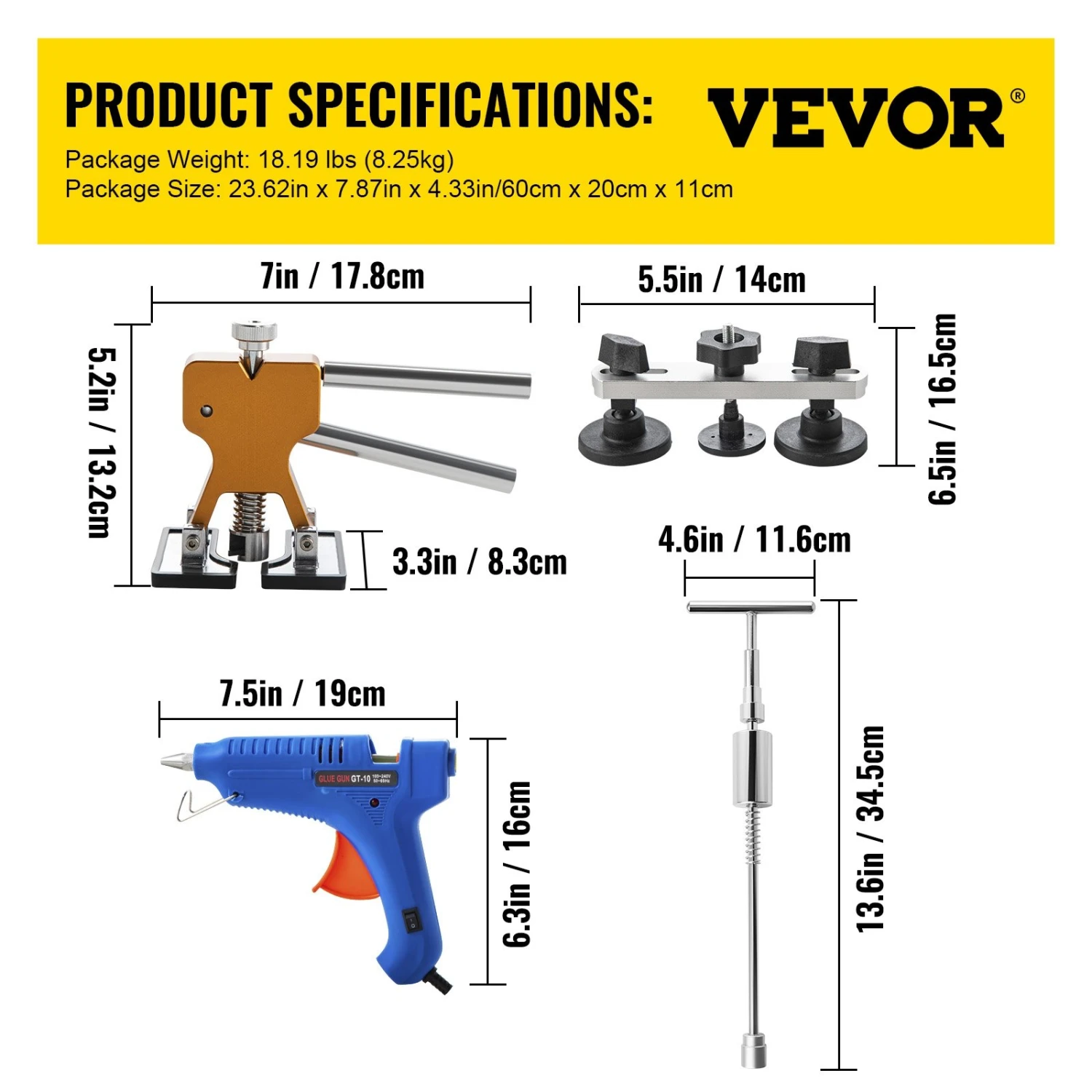 VEVOR 89-teilig Auto Dellen Reparaturset, Paintless Ausbeulwerkzeug, Dent Repair Set Removal Dent Tool, T-förmigen Dellen Abzieher / 10 Stangen (A6, B7-B11, C2, C4-C6) / Goldener Dellenheber 9 VEVOR 89-teilig Auto Dellen Reparaturset, Paintless Ausbeulwerkzeug, Dent Repair Set Removal Dent Tool, T-förmigen Dellen Abzieher / 10 Stangen (A6, B7-B11, C2, C4-C6) / Goldener Dellenheber – Bild 7