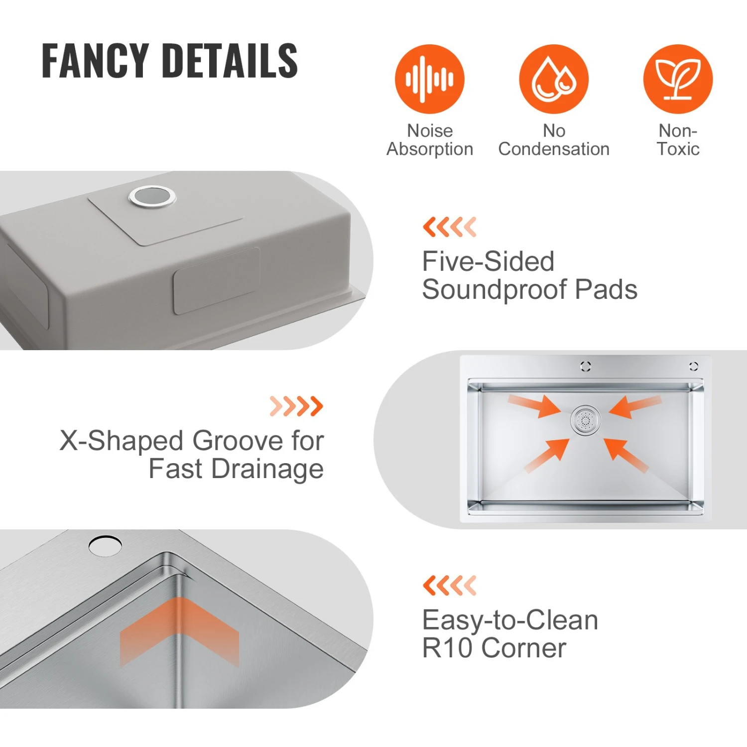 VEVOR 33" Küchenspüle, Aufsatzbecken, Einzelbecken, Edelstahl, Küchenbar 7 VEVOR 33" Küchenspüle, Aufsatzbecken, Einzelbecken, Edelstahl, Küchenbar – Bild 5