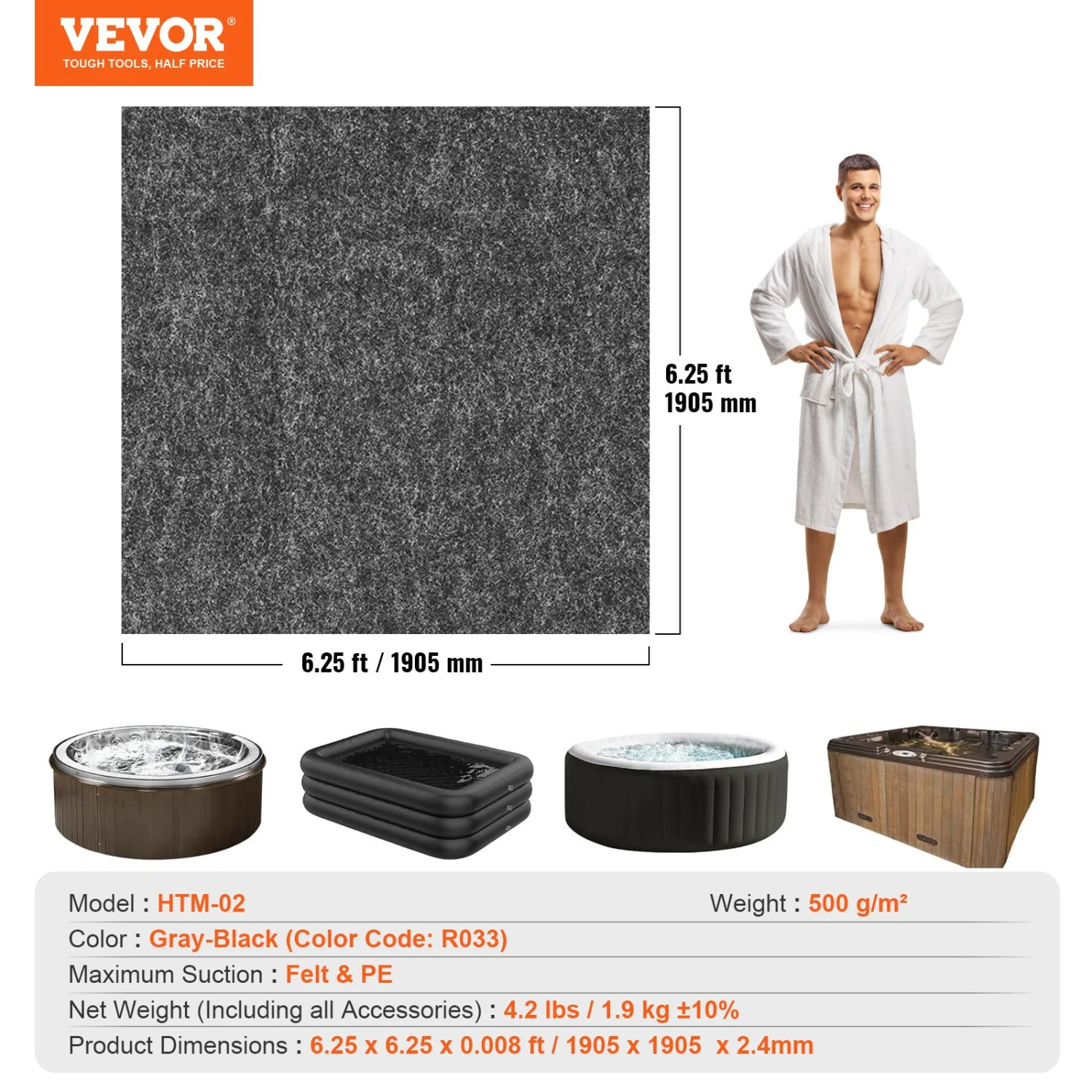 VEVOR Poolunterlage 500 G/m² Whirlpool Matte 1905 X 1905 X 2,4 Mm Bodenplane Filz & PE Bodenschutz Pool Unterlegmatte Schutzmatte Bodenplatte Bodenschutzplane Poolteppich Filzmatte Bodenmatte 9 VEVOR Poolunterlage 500 G/m² Whirlpool Matte 1905 X 1905 X 2,4 Mm Bodenplane Filz & PE Bodenschutz Pool Unterlegmatte Schutzmatte Bodenplatte Bodenschutzplane Poolteppich Filzmatte Bodenmatte – Bild 7