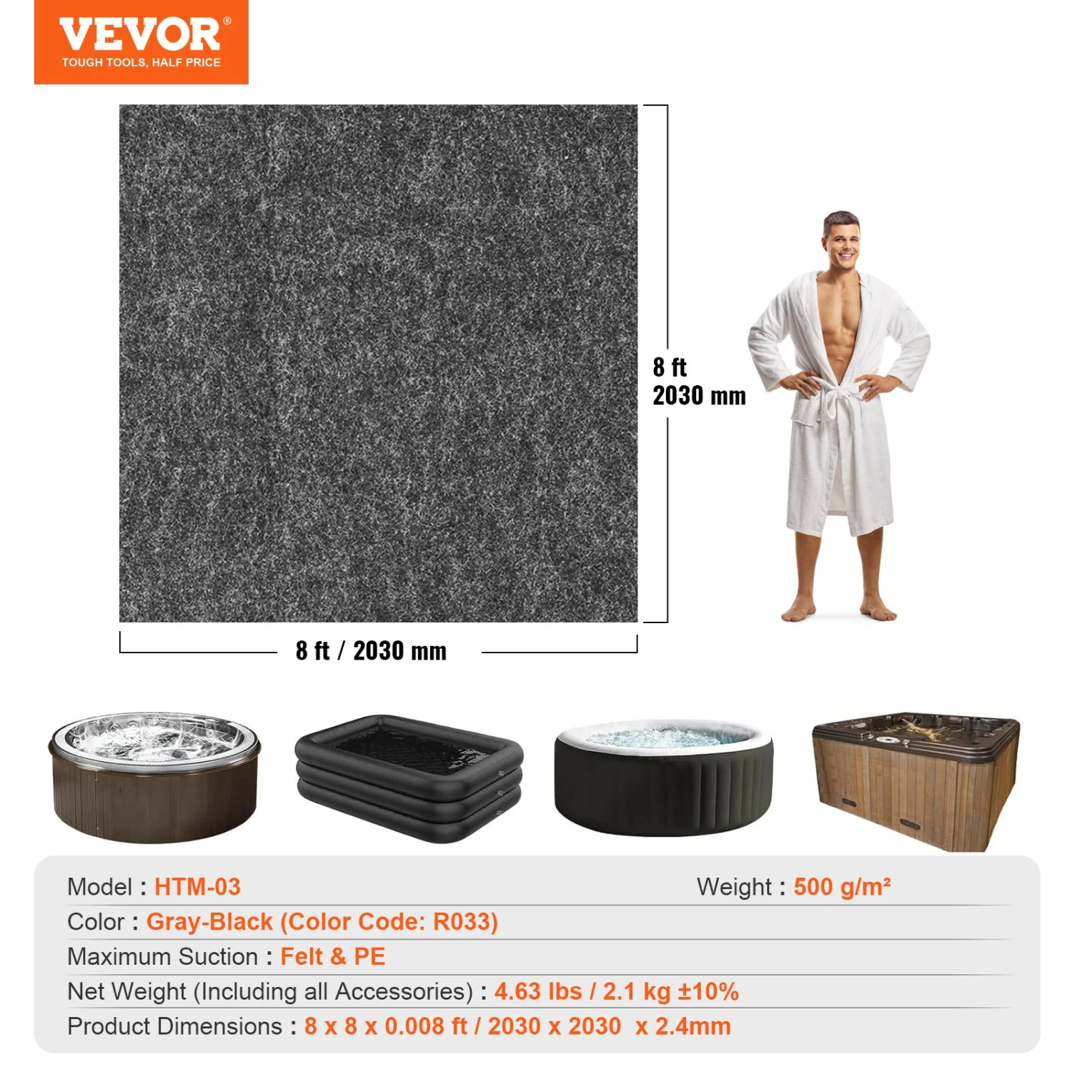 VEVOR Poolunterlage 500 G/m² Whirlpool Matte 2030 X 2030 X 1,9 Mm Bodenplane Filz & PE Bodenschutz Pool Unterlegmatte Schutzmatte Bodenplatte Bodenschutzplane Poolteppich Filzmatte Bodenmatte 9 VEVOR Poolunterlage 500 G/m² Whirlpool Matte 2030 X 2030 X 1,9 Mm Bodenplane Filz & PE Bodenschutz Pool Unterlegmatte Schutzmatte Bodenplatte Bodenschutzplane Poolteppich Filzmatte Bodenmatte – Bild 7