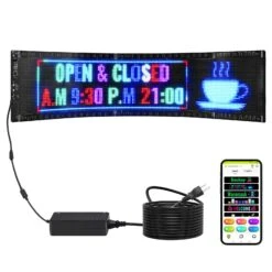 VEVOR Programmierbares LED-Schild, P5-Vollfarb-LED-Scrolling-Panel, DIY-Anzeigetafel Mit Benutzerdefiniertem Textanimationsmuster, Bluetooth-App-Steuerung, Nachrichten-Ladenschild 83,5 X 20 Cm