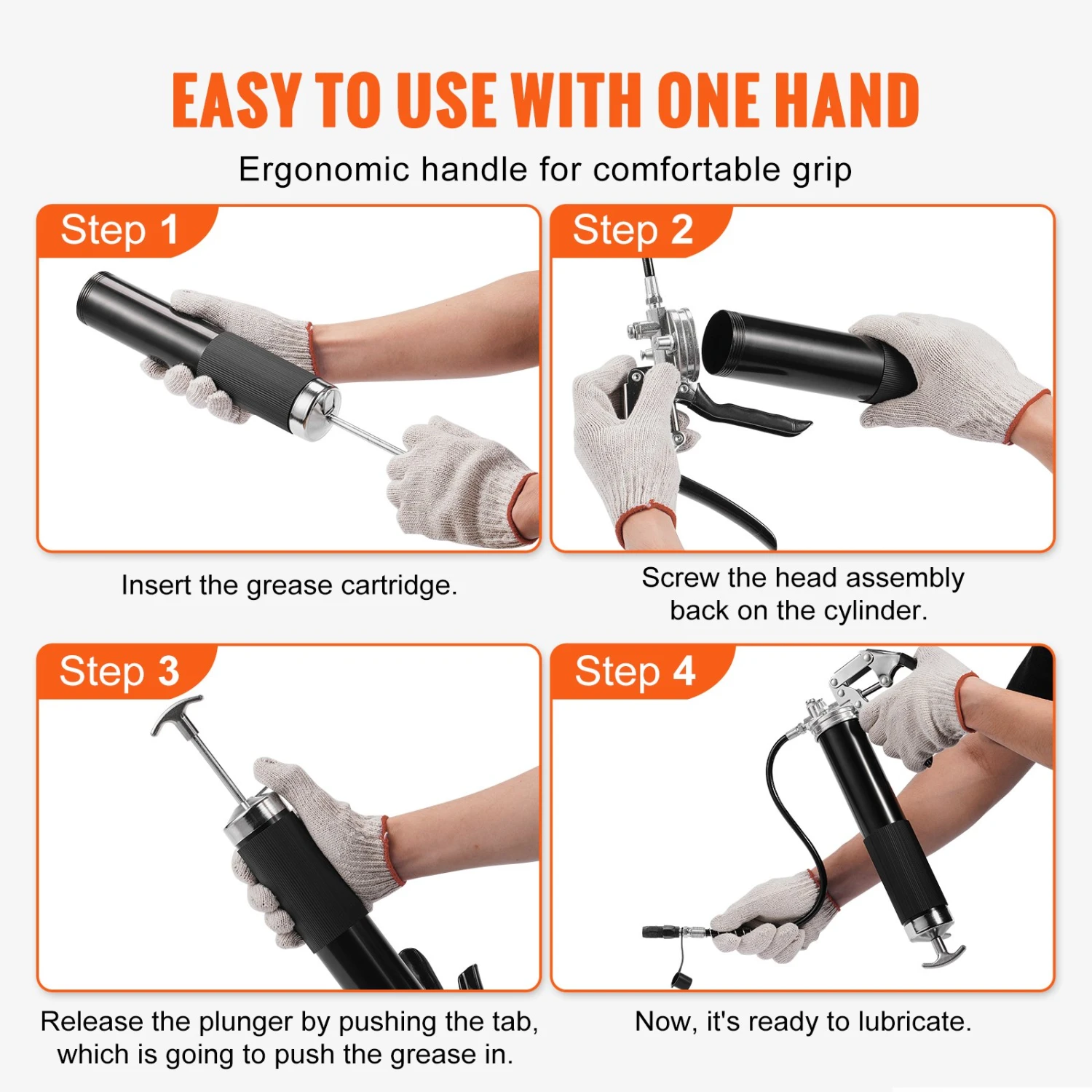 VEVOR Fettpistole Mit Pistolengriff, 6000 PSI, 140 Z, Robuster, Manueller Fettpressen-Flexschlauch 7 VEVOR Fettpistole Mit Pistolengriff, 6000 PSI, 140 Z, Robuster, Manueller Fettpressen-Flexschlauch – Bild 5