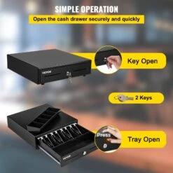 VEVOR Kassenschublade 13 Zoll Kassenlade Quadratische Geldschublade 2 Entriegelungswege Schwarz 4 Geldscheinfächer & 5 Münzfächer Für Lebensmittelgeschäft Bank Büro Café Supermärkt Bar -Geschäft Für Heimwerkzeuge de2FSDXXJCTYCSC13WZNUV02Foriginal img v62Fsquare cash drawer f4