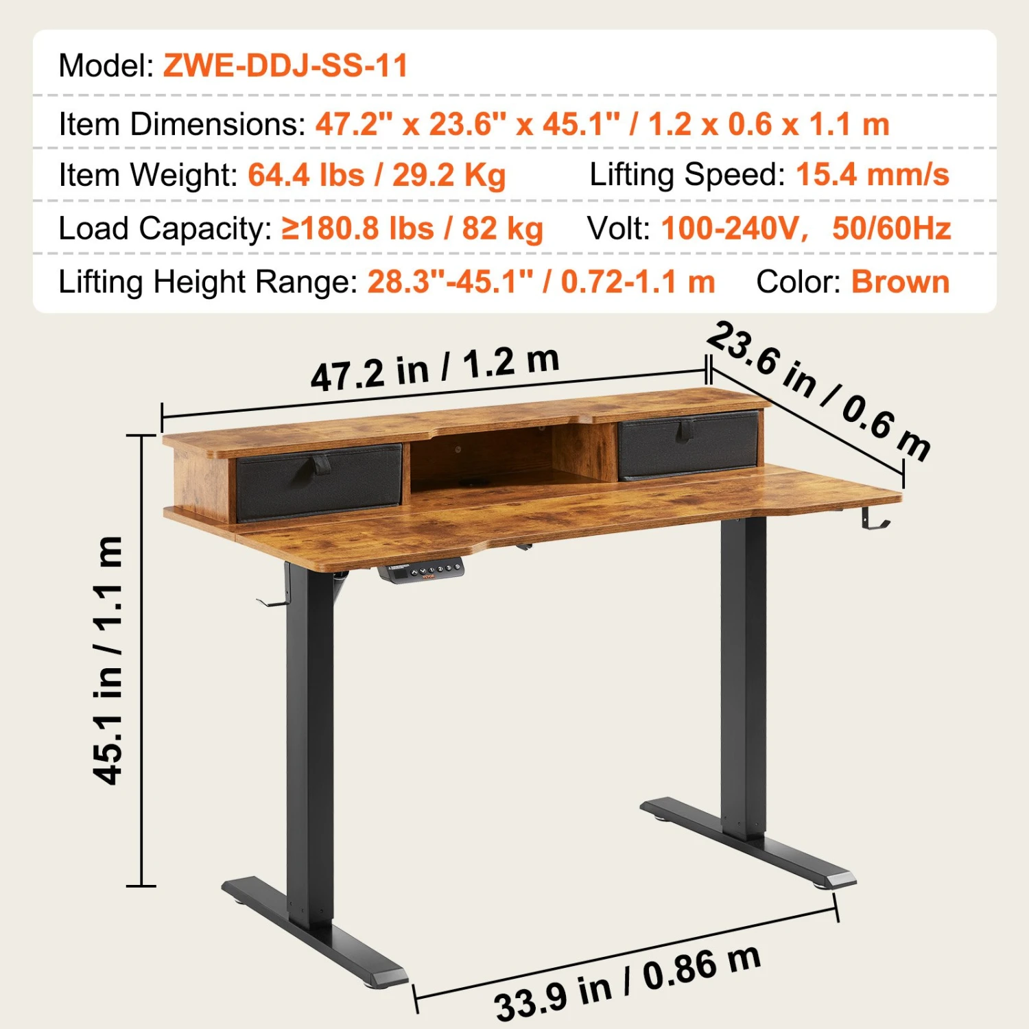 VEVOR Höhenverstellbarer Stehschreibtisch 47,2 X 23,6 Zoll Dual-Monitor-Riser-Workstation 9 VEVOR Höhenverstellbarer Stehschreibtisch 47,2 X 23,6 Zoll Dual-Monitor-Riser-Workstation – Bild 7