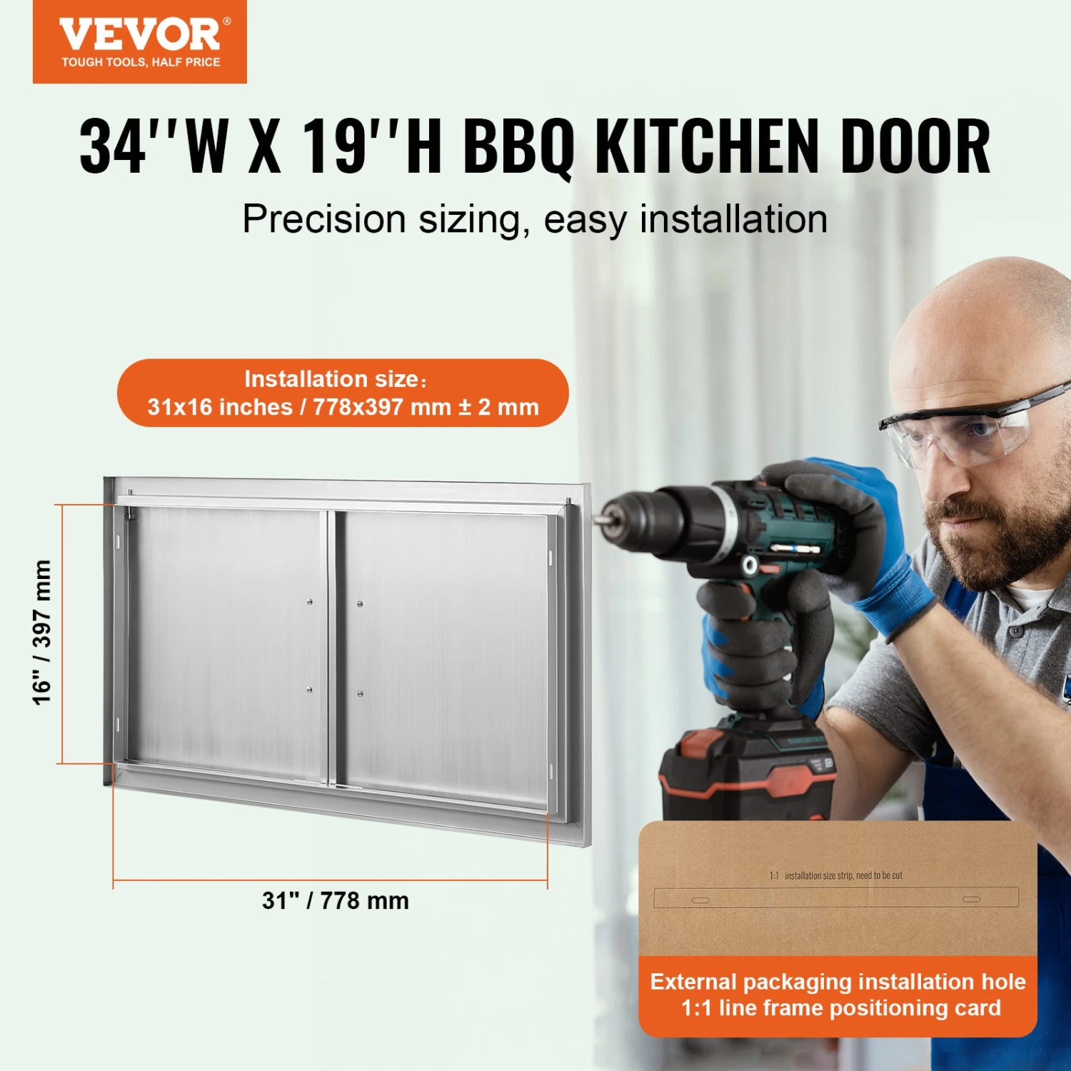 VEVOR Grill-Zugangstür, 863 X 482 X 46 Mm, Doppelte Außenküchentür, Flächenbündig Montierte Edelstahltür, Vertikale Wandtür Mit Griffen, Für Grillinsel, Grillstation, Außenschrank Usw. 4 VEVOR Grill-Zugangstür, 863 X 482 X 46 Mm, Doppelte Außenküchentür, Flächenbündig Montierte Edelstahltür, Vertikale Wandtür Mit Griffen, Für Grillinsel, Grillstation, Außenschrank Usw. – Bild 2