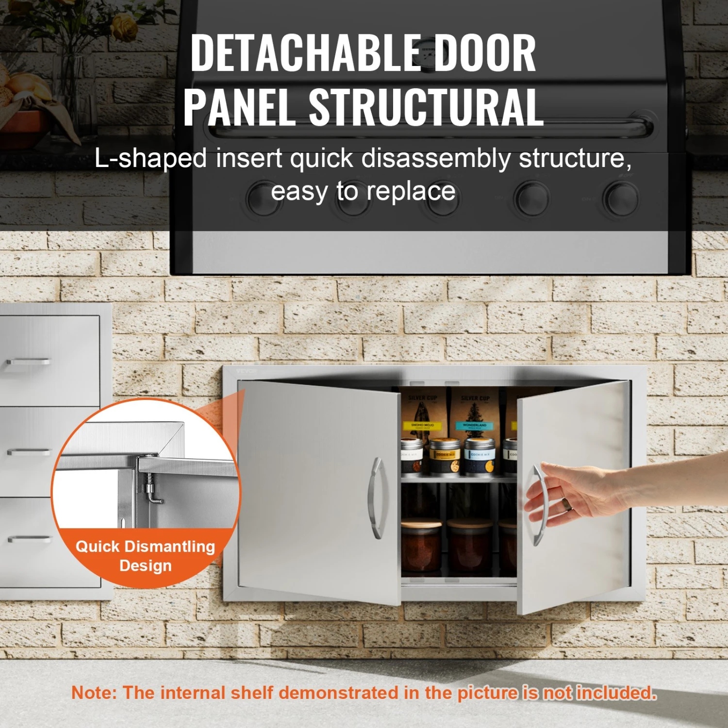 VEVOR Grill-Zugangstür, 863 X 482 X 46 Mm, Doppelte Außenküchentür, Flächenbündig Montierte Edelstahltür, Vertikale Wandtür Mit Griffen, Für Grillinsel, Grillstation, Außenschrank Usw. 6 VEVOR Grill-Zugangstür, 863 X 482 X 46 Mm, Doppelte Außenküchentür, Flächenbündig Montierte Edelstahltür, Vertikale Wandtür Mit Griffen, Für Grillinsel, Grillstation, Außenschrank Usw. – Bild 4