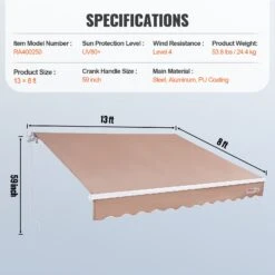 VEVOR Balkonmarkise 4x2,4 Gelenkarm Markise Höhenverstellbar Von 2,4 Bis 3,7m Klemmmarkise Einziehbar Stahl Aluminium 280G Doppelseitige PU-Beschichtung Sonnenmarkise Balkon Terrassenmarkise -Geschäft Für Heimwerkzeuge de2FSSSZYPKQSQBSR0WE6V02Foriginal img v12Fpatio awning retractable f6
